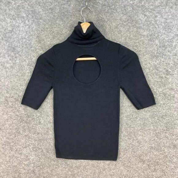 Zara Ribbed Body Con Knit Black Stretch Cyberpunk Cutout Turtleneck Top S - Picture 2 of 6